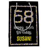 58誕生日:フローラ花数名前をカスタムする ミディアムペーパーバッグ (正面)