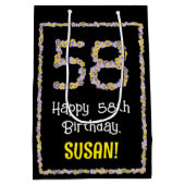 58誕生日:フローラ花数名前をカスタムする ミディアムペーパーバッグ (裏面)