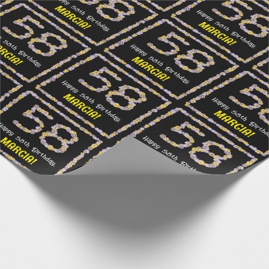 58誕生日:フローラ花数名前をカスタムする ラッピングペーパー (角)