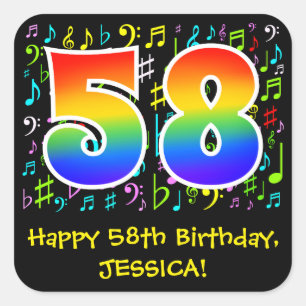 58誕生日:ミュージカラフルックシンボル，レインボー58 スクエアシール