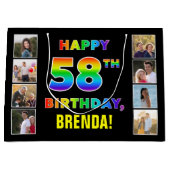 58誕生日：レインボー文字、カスタム写真&名前 ラージペーパーバッグ (正面)