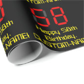 58誕生日:レッドデジタルクロックスタイル"58" +名前 ラッピングペーパー (ロールコーナー)