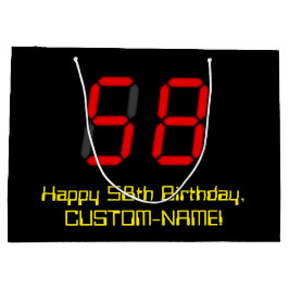 58誕生日：レッドデジタルクロックスタイル"58" +名前 ラージペーパーバッグ