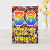 58誕生日、素朴紅葉、レインボー「58」 カード (黄色い花)
