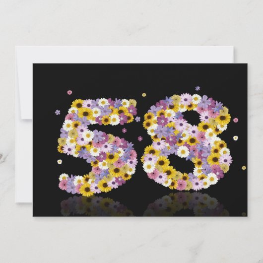 58thバースデーパーティー、花の文字 招待状 (正面)