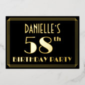 58th誕生日パーティー:アールデコ見る"58",名前と 箔招待状 (正面)