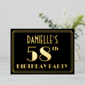 58th誕生日パーティー:アールデコ見る"58",名前と 箔招待状 (立ち正面)