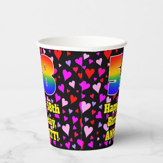 58th Birthday: Loving Hearts Pattern, Rainbow 58 紙コップ (右)