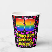 58th Birthday: Loving Hearts Pattern, Rainbow 58 紙コップ (正面)