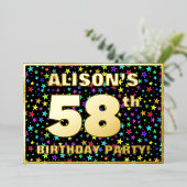 58th Birthday Party —おもしろいカラフル、Stars Pattern 箔招待状 (立ち正面)