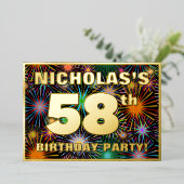 58th Birthday Party —おもしろい、カラフルFireworks Look 箔招待状 (立ち正面)