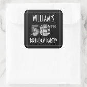58th Birthday Party:アールデコスタイルと名前をカスタムする スクエアシール (バッグ)