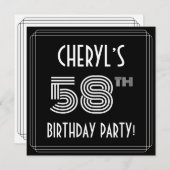 58th Birthday Party:アールデコスタイル(名前をカスタムする付) 招待状 (正面/裏面)