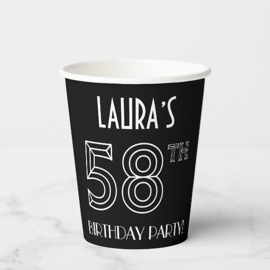 58th Birthday Party:アールデコスタイル+名前をカスタムする 紙コップ (裏面)