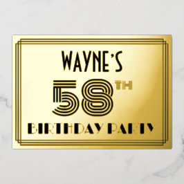 58th Birthday Party —アールデコスタイル「58」 & Name 箔招待状