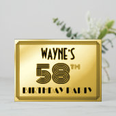 58th Birthday Party —アールデコスタイル「58」 & Name 箔招待状 (立ち正面)