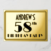 58th Birthday Party —アールデコ検索「58」 +名前 箔招待状 (正面)