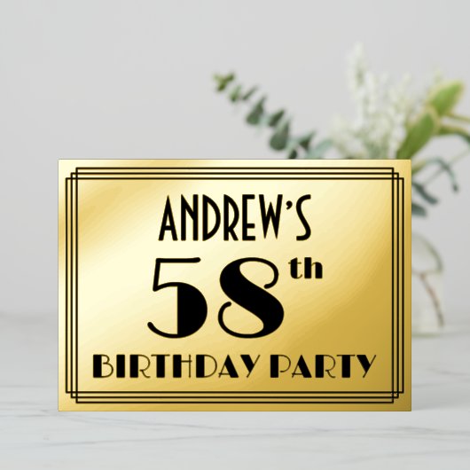 58th Birthday Party —アールデコ検索「58」 +名前 箔招待状 (立ち正面)
