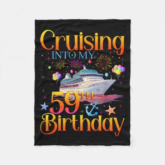 59歳の誕生日クルーズへ 59歳 フリースブランケット (正面)