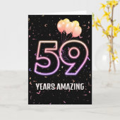 59歳の誕生日バルーンとコンフェティ カード (黄色い花)