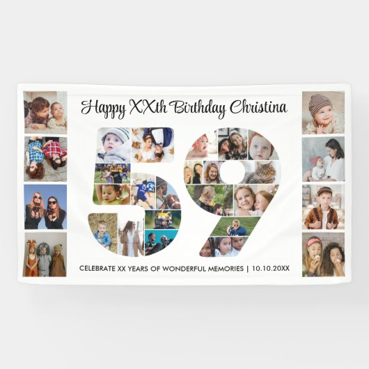 59歳の誕生日パーティーナンバー59フォトコラージュ 横断幕 (横)