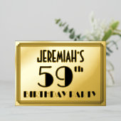 59歳の誕生日パーティー - アールデコ調の「59」+ 名前 箔招待状 (立ち正面)
