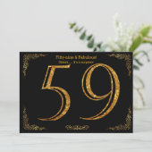 59歳の誕生日パーティー,ギャツビースタイル,ブラック金ゴールドグリッター 招待状 (スタンド正面)