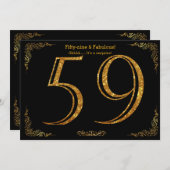 59歳の誕生日パーティー,ギャツビースタイル,ブラック金ゴールドグリッター 招待状 (正面/裏面)