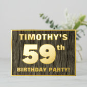59歳の誕生日パーティー: 太字のフェイク木目模様 箔招待状 (立ち正面)
