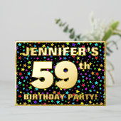 59歳の誕生日パーティー - 面白くてカラフルな星柄 箔招待状 (立ち正面)