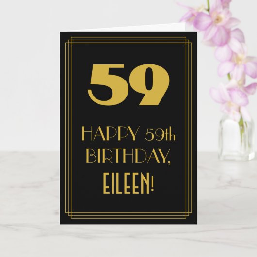 59歳の誕生日 ～アートデコ風のデザイン「59」＆名前 カード (蘭)