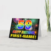 59歳の誕生日: 大胆で楽しい、打ち上げ花火、虹色の59 カード (正面)