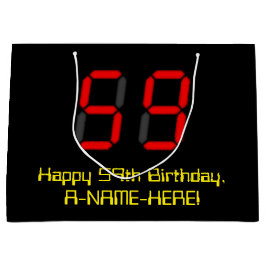 59歳の誕生日:赤い電卓風デザインの「59」+名前 ラージペーパーバッグ