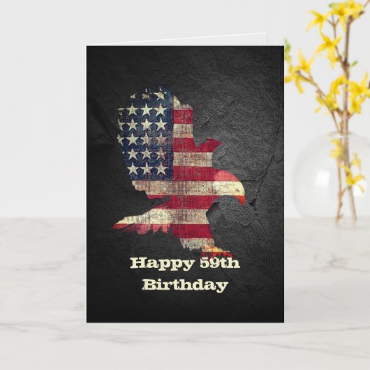 59誕生日の国旗とハゲのワシ カード (黄色い花)