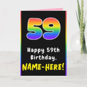 59誕生日カラフル：レインボー# 59,名前をカスタムする カード (正面)