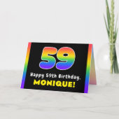 59誕生日カラフル:レインボー# 59,名前をカスタムする カード (正面)