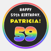 59誕生日カラフル:レインボー# 59,名前をカスタムする ラウンドシール (正面)