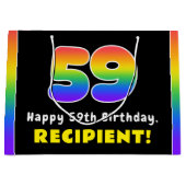 59誕生日カラフル:レインボー# 59,名前をカスタムする ラージペーパーバッグ (正面)