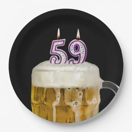59誕生日ビールオンブラック紙プレート ペーパープレート (正面)