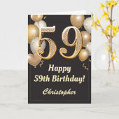 59誕生日ブラックおよび金ゴールドバルーン紙吹雪 カード (黄色い花)
