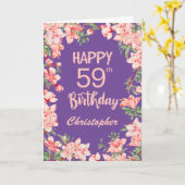 59誕生日紫桃色水彩フローラ カード (黄色い花)