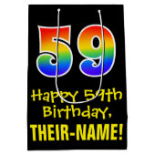 59誕生日:おもしろいはっきりした、カラフルレインボー「59」 ミディアムペーパーバッグ (裏面)
