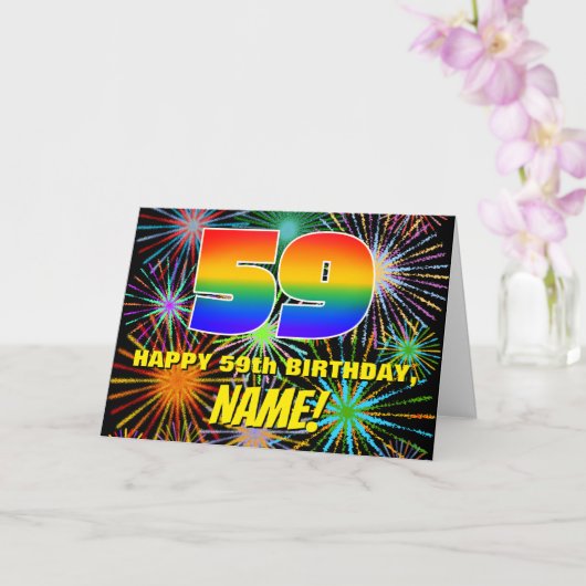 59誕生日:おもしろい、お祝カラフルい花火 カード (蘭)