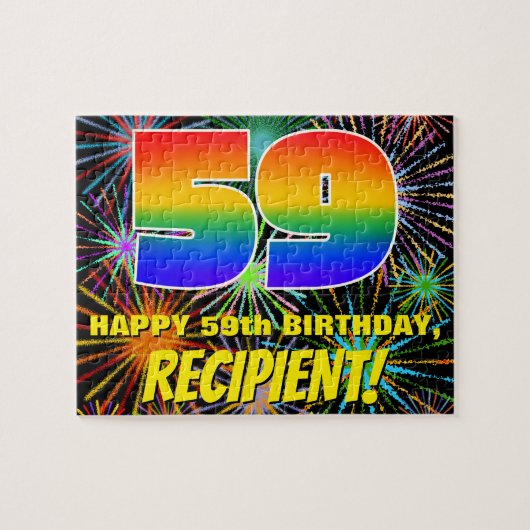 59誕生日:おもしろい、お祝カラフルい花火 ジグソーパズル (横)