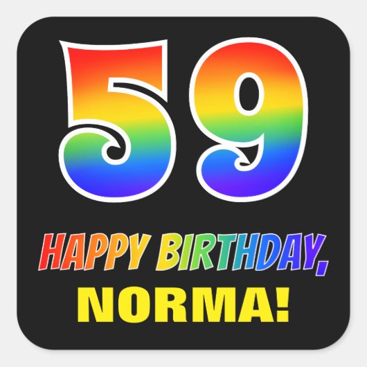 59誕生日:はっきりした,おもしろい,シンプル虹， 59 スクエアシール (正面)