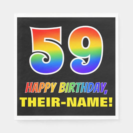 59誕生日:はっきりした,おもしろい,シンプル虹, 59 スタンダードランチョンナプキン (正面)