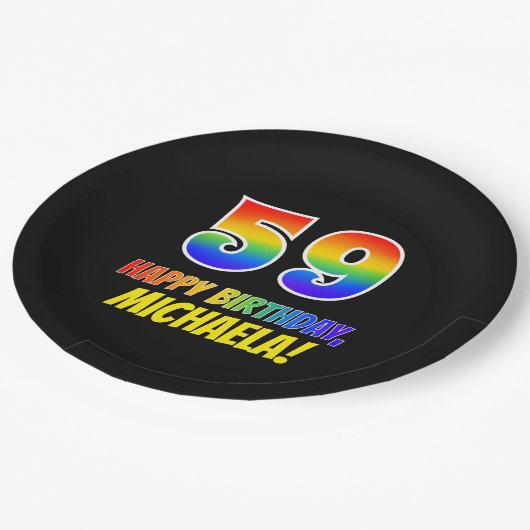 59誕生日:はっきりした,おもしろい,シンプル虹， 59 ペーパープレート (アングル)
