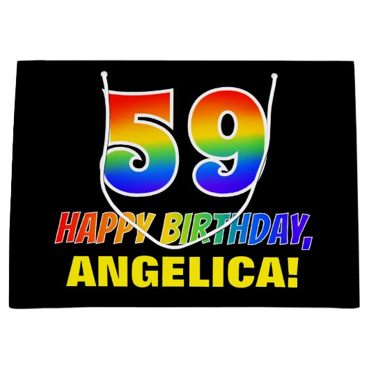 59誕生日:はっきりした,おもしろい,シンプル虹， 59 ラージペーパーバッグ (正面)