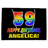 59誕生日:はっきりした,おもしろい,シンプル虹， 59 ラージペーパーバッグ (裏面)