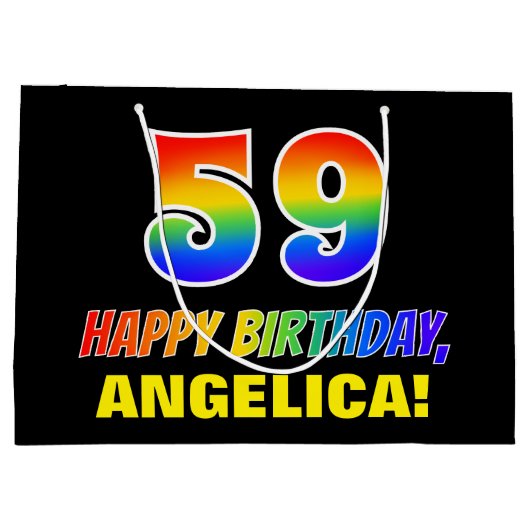 59誕生日:はっきりした,おもしろい,シンプル虹， 59 ラージペーパーバッグ (裏面)
